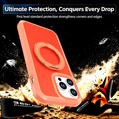 For iPhone 14 Pro Max Silicone Magnetic Anti-drop Protective Phone Case with 360 Rotating Holder(Orange)