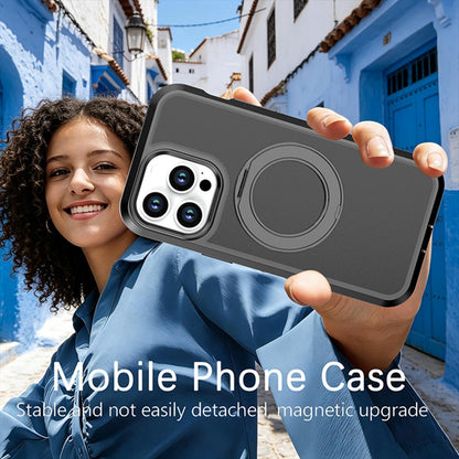 For iPhone 14 Pro Max Silicone Magnetic Anti-drop Protective Phone Case with 360 Rotating Holder(Black)