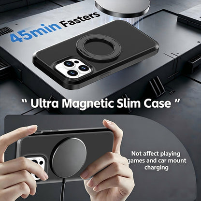 For iPhone 14 Pro Max Silicone Magnetic Anti-drop Protective Phone Case with 360 Rotating Holder(Black)