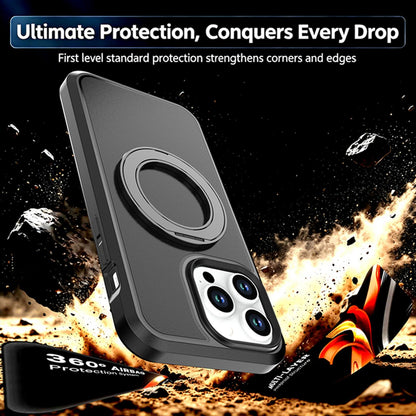 For iPhone 14 Pro Max Silicone Magnetic Anti-drop Protective Phone Case with 360 Rotating Holder(Black)