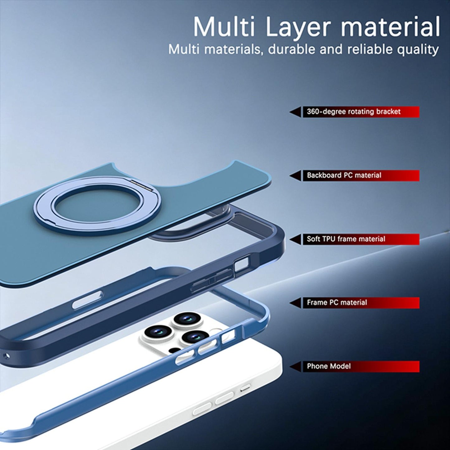 For iPhone 14 Pro Max Silicone Magnetic Anti-drop Protective Phone Case with 360 Rotating Holder(Blue)