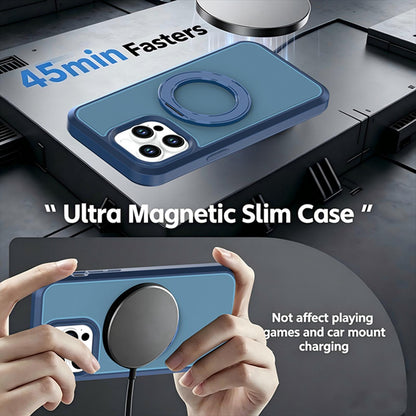 For iPhone 14 Pro Max Silicone Magnetic Anti-drop Protective Phone Case with 360 Rotating Holder(Blue)