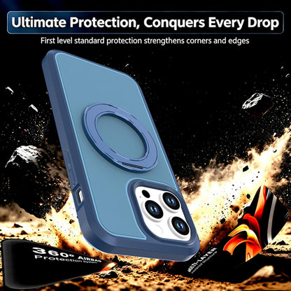 For iPhone 14 Pro Max Silicone Magnetic Anti-drop Protective Phone Case with 360 Rotating Holder(Blue)