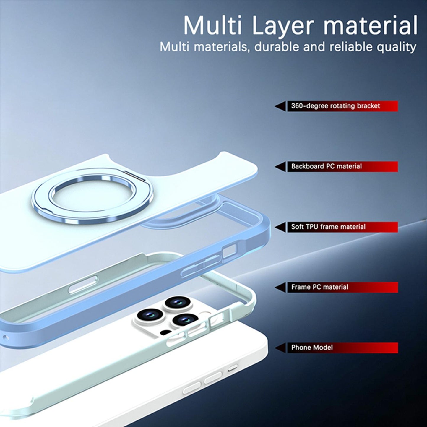 For iPhone 14 Pro Max Silicone Magnetic Anti-drop Protective Phone Case with 360 Rotating Holder(Light Blue)