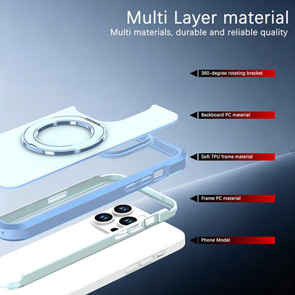 For iPhone 14 Pro Max Silicone Magnetic Anti-drop Protective Phone Case with 360 Rotating Holder(Light Blue)