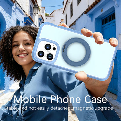 For iPhone 14 Pro Max Silicone Magnetic Anti-drop Protective Phone Case with 360 Rotating Holder(Light Blue)