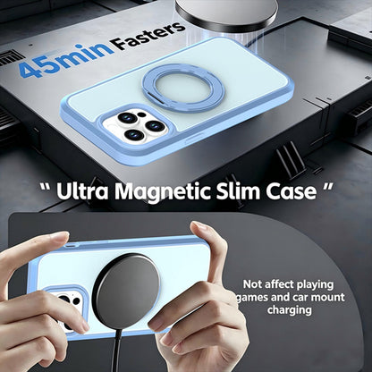 For iPhone 14 Pro Max Silicone Magnetic Anti-drop Protective Phone Case with 360 Rotating Holder(Light Blue)