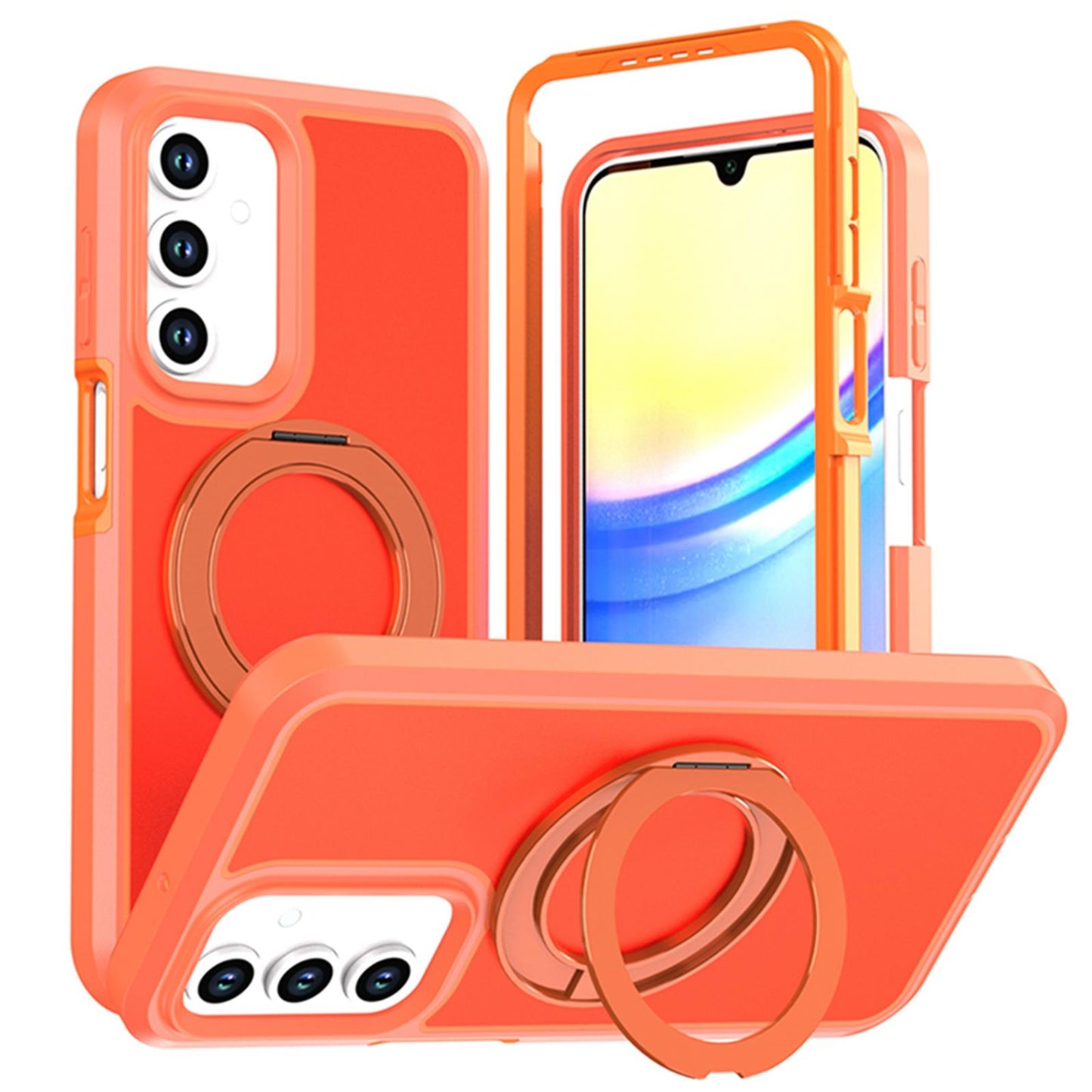For Galaxy A18 5G / 4G Silicone Magnetic Anti-drop Protective Phone Case with 360 Rotating Holder(Orange)