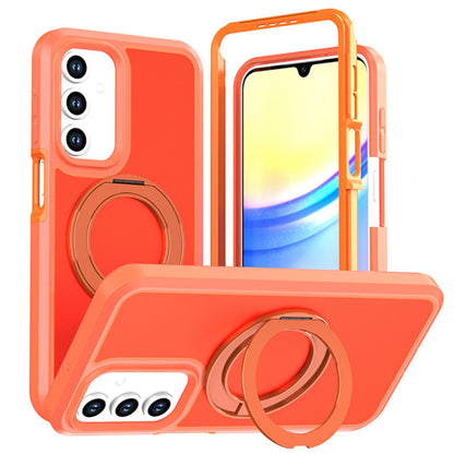For Galaxy A18 5G / 4G Silicone Magnetic Anti-drop Protective Phone Case with 360 Rotating Holder(Orange)