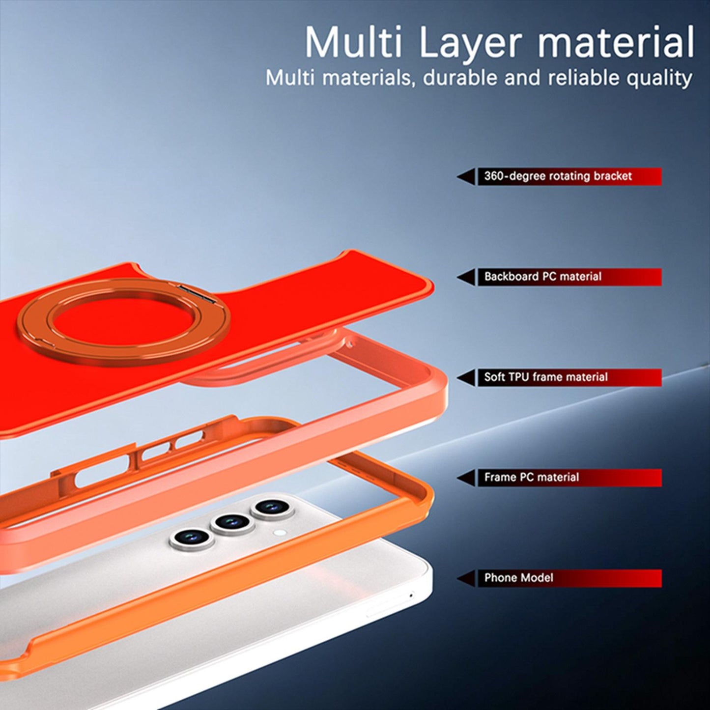 For Galaxy A18 5G / 4G Silicone Magnetic Anti-drop Protective Phone Case with 360 Rotating Holder(Orange)