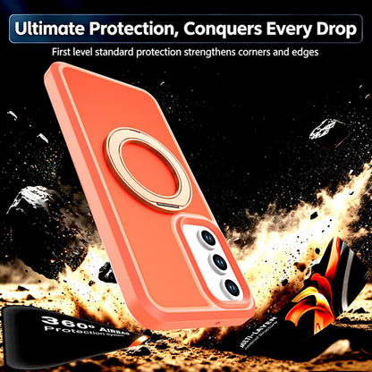 For Galaxy A18 5G / 4G Silicone Magnetic Anti-drop Protective Phone Case with 360 Rotating Holder(Orange)