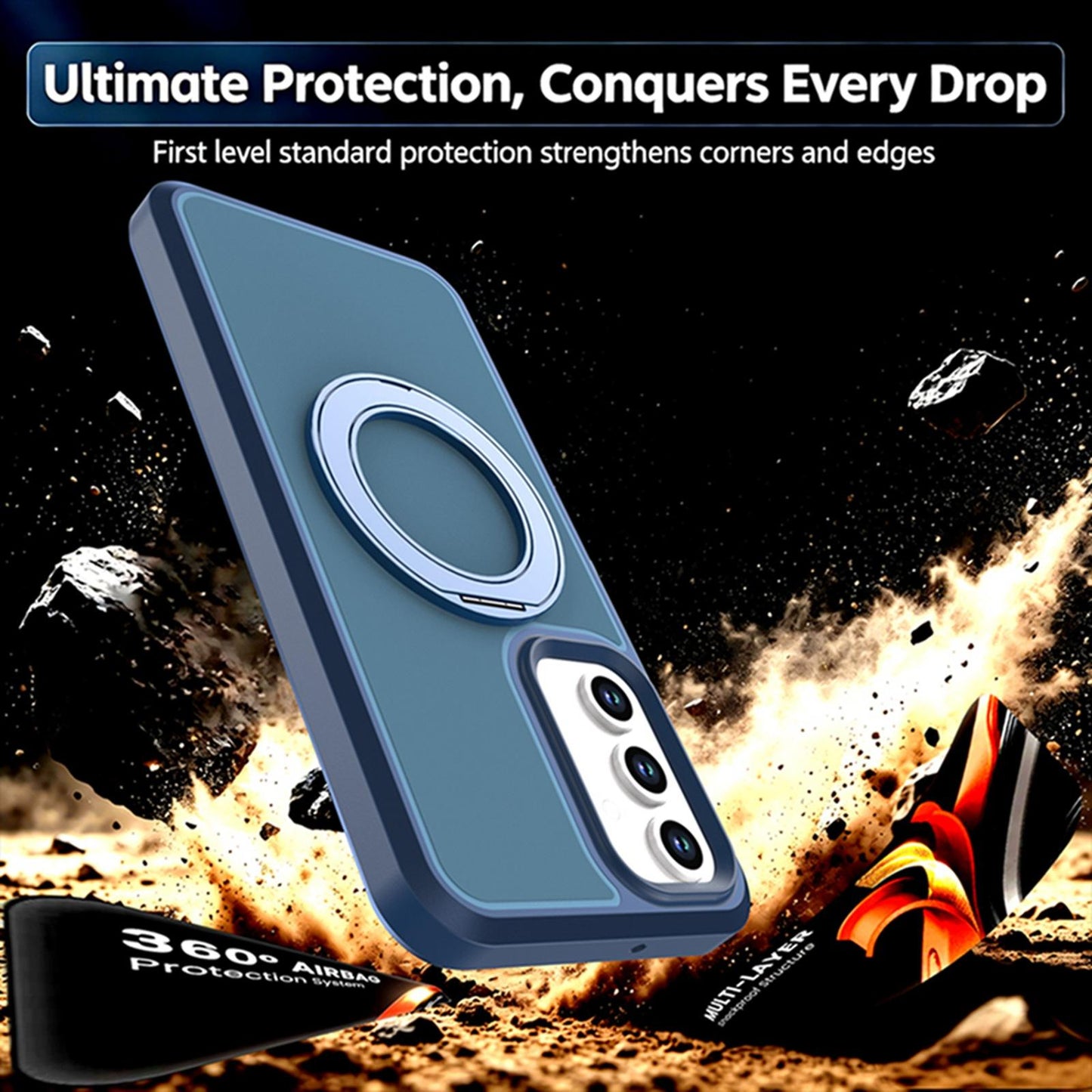 For Galaxy A18 5G / 4G Silicone Magnetic Anti-drop Protective Phone Case with 360 Rotating Holder(Blue)