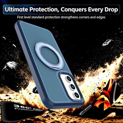 For Galaxy A18 5G / 4G Silicone Magnetic Anti-drop Protective Phone Case with 360 Rotating Holder(Blue)
