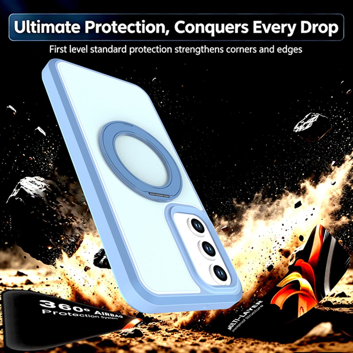 For Galaxy A18 5G / 4G Silicone Magnetic Anti-drop Protective Phone Case with 360 Rotating Holder(Light Blue)