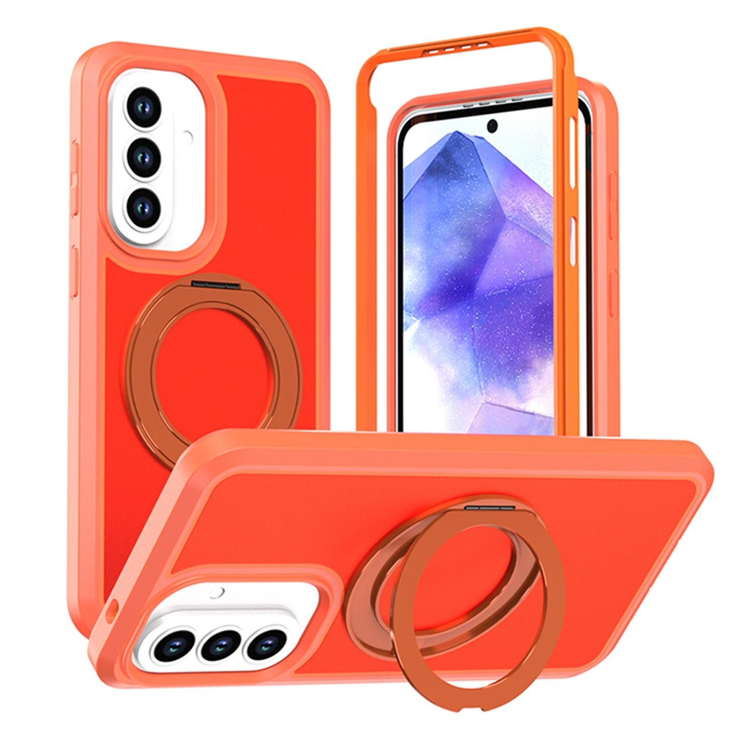 For Galaxy A57 5G Silicone Magnetic Anti-drop Protective Phone Case with 360 Rotating Holder(Orange)