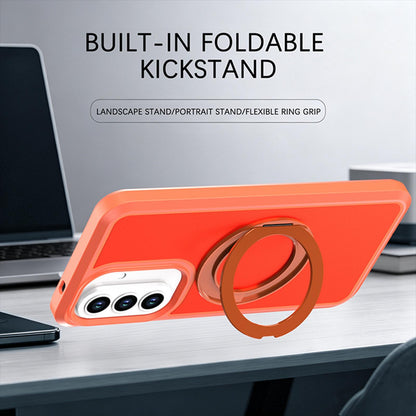 For Galaxy A57 5G Silicone Magnetic Anti-drop Protective Phone Case with 360 Rotating Holder(Orange)