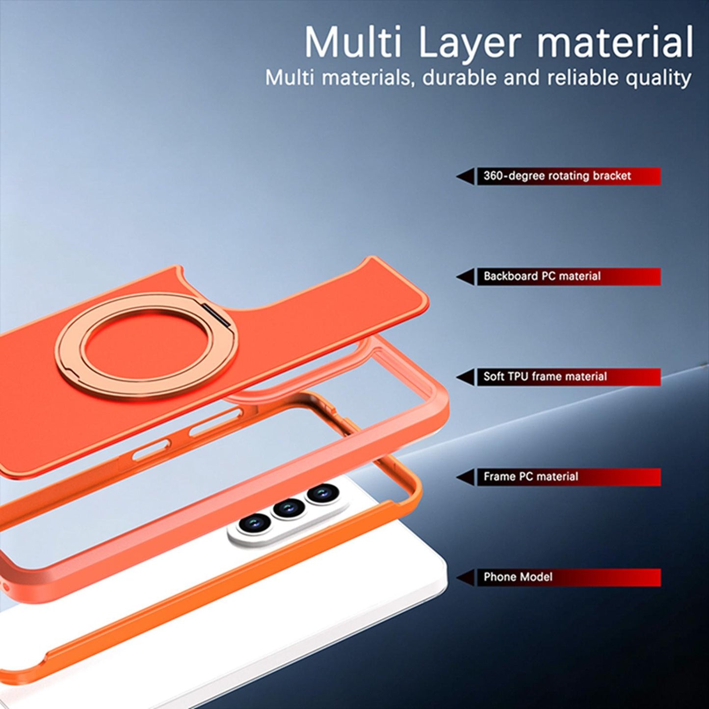 For Galaxy A57 5G Silicone Magnetic Anti-drop Protective Phone Case with 360 Rotating Holder(Orange)