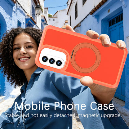For Galaxy A57 5G Silicone Magnetic Anti-drop Protective Phone Case with 360 Rotating Holder(Orange)