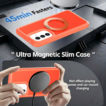 For Galaxy A57 5G Silicone Magnetic Anti-drop Protective Phone Case with 360 Rotating Holder(Orange)
