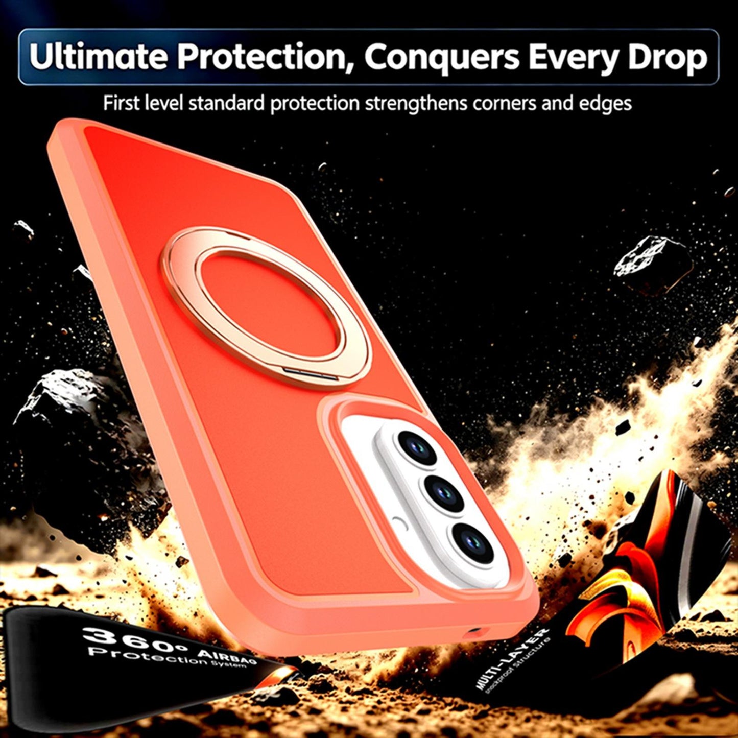 For Galaxy A57 5G Silicone Magnetic Anti-drop Protective Phone Case with 360 Rotating Holder(Orange)