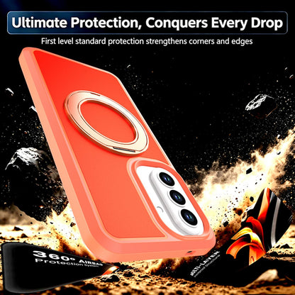 For Galaxy A57 5G Silicone Magnetic Anti-drop Protective Phone Case with 360 Rotating Holder(Orange)