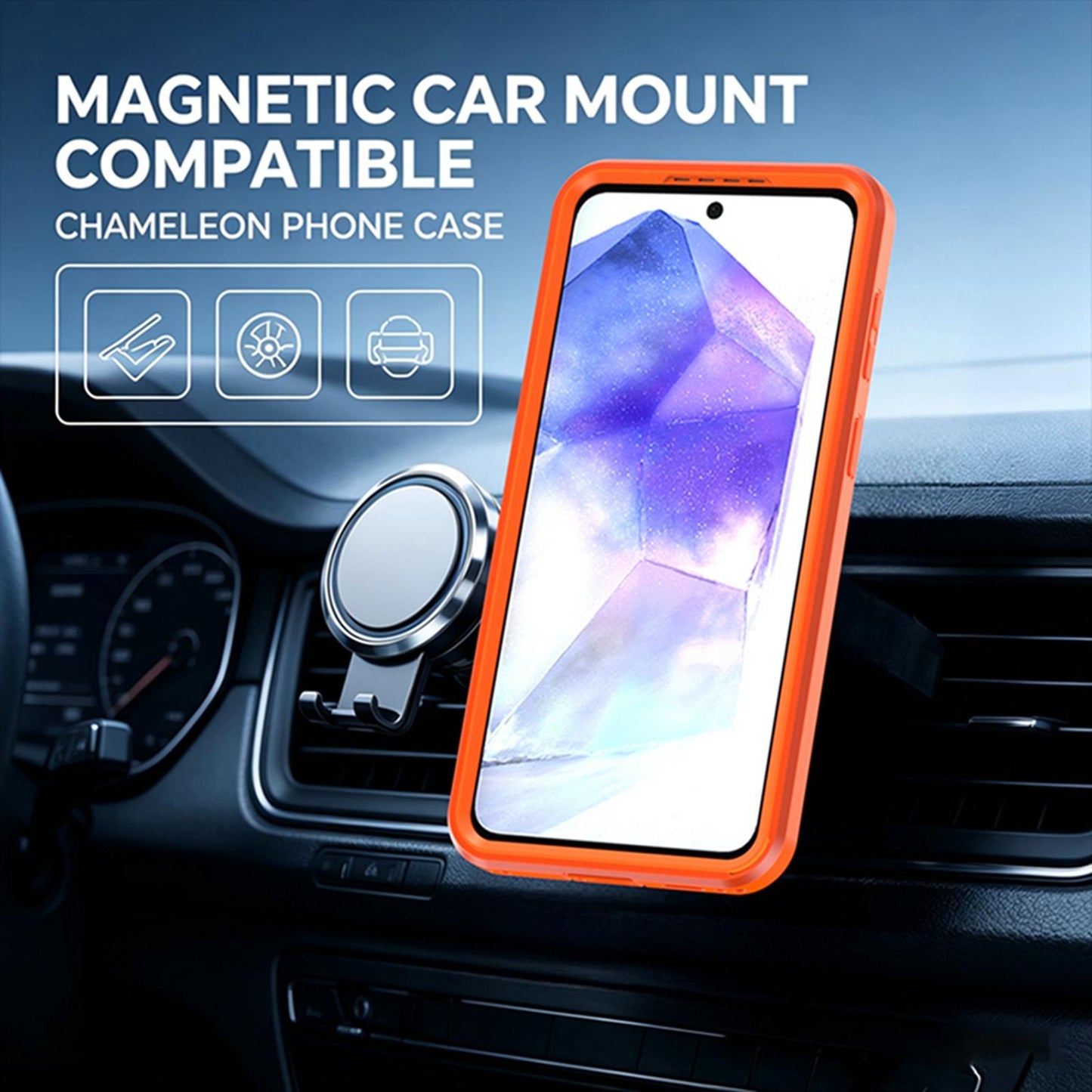 For Galaxy A57 5G Silicone Magnetic Anti-drop Protective Phone Case with 360 Rotating Holder(Orange)