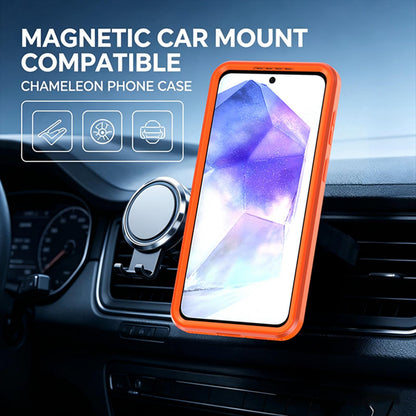 For Galaxy A57 5G Silicone Magnetic Anti-drop Protective Phone Case with 360 Rotating Holder(Orange)