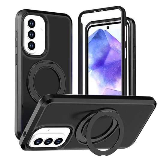 For Galaxy A57 5G Silicone Magnetic Anti-drop Protective Phone Case with 360 Rotating Holder(Black)