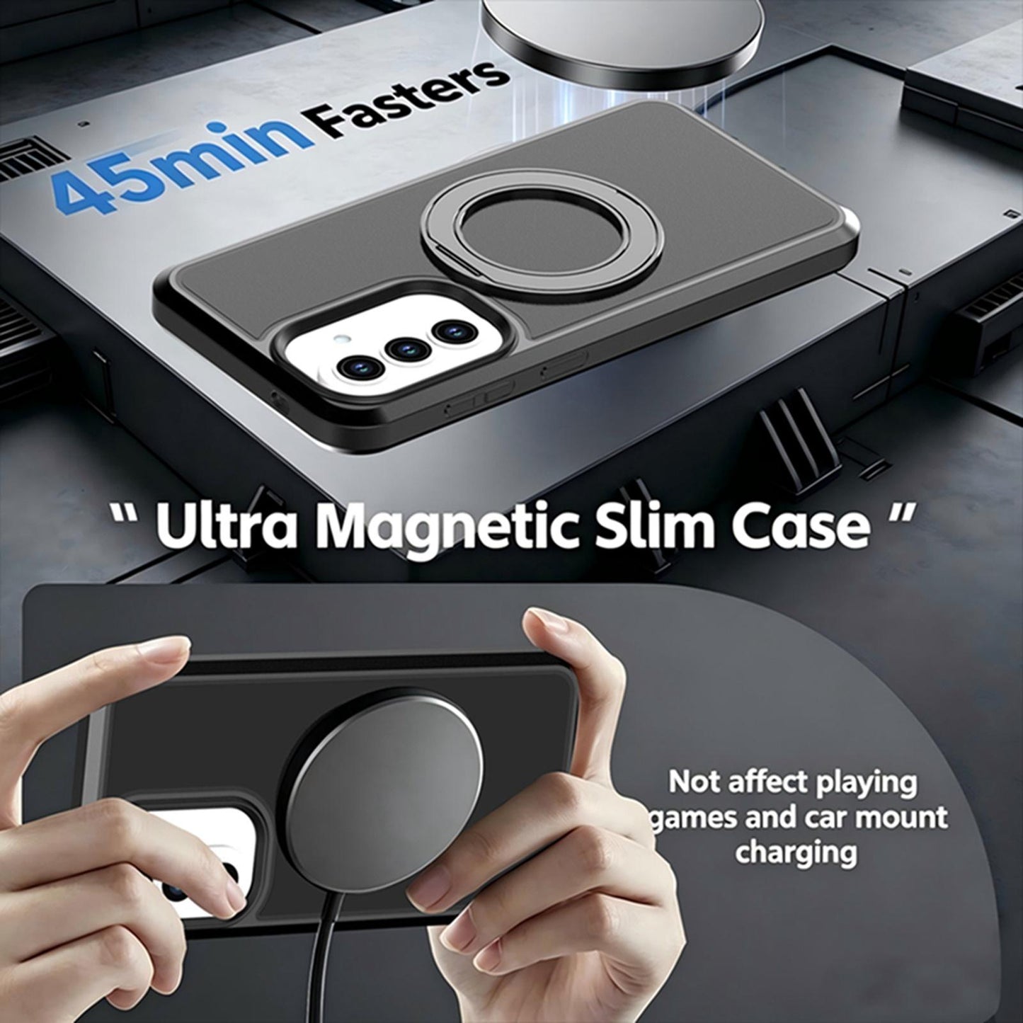 For Galaxy A57 5G Silicone Magnetic Anti-drop Protective Phone Case with 360 Rotating Holder(Black)