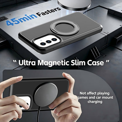 For Galaxy A57 5G Silicone Magnetic Anti-drop Protective Phone Case with 360 Rotating Holder(Black)