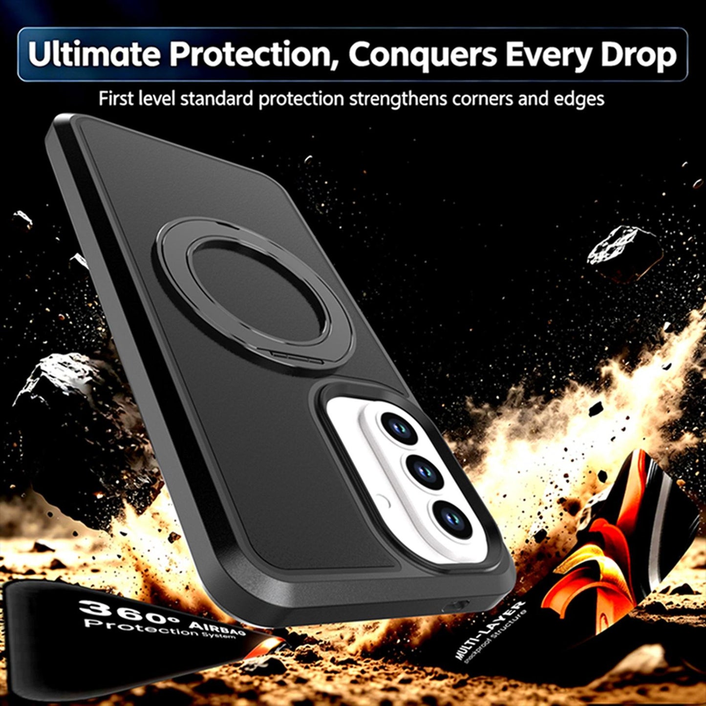 For Galaxy A57 5G Silicone Magnetic Anti-drop Protective Phone Case with 360 Rotating Holder(Black)