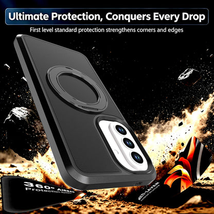 For Galaxy A57 5G Silicone Magnetic Anti-drop Protective Phone Case with 360 Rotating Holder(Black)