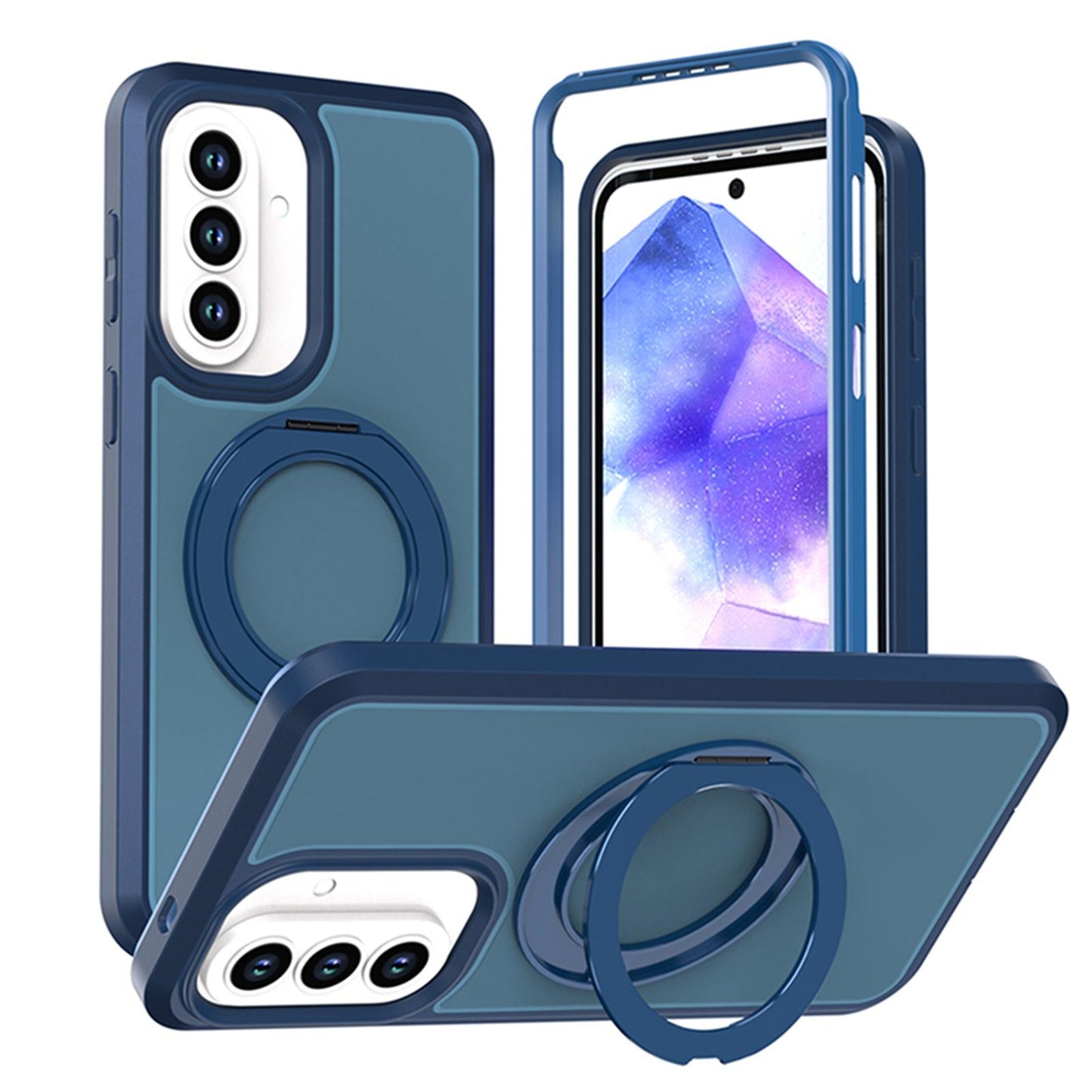 For Galaxy A57 5G Silicone Magnetic Anti-drop Protective Phone Case with 360 Rotating Holder(Blue)