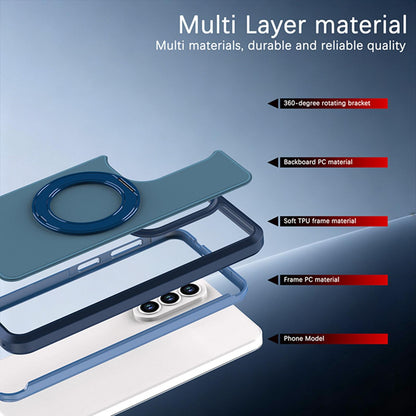 For Galaxy A57 5G Silicone Magnetic Anti-drop Protective Phone Case with 360 Rotating Holder(Blue)