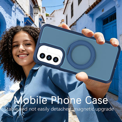 For Galaxy A57 5G Silicone Magnetic Anti-drop Protective Phone Case with 360 Rotating Holder(Blue)