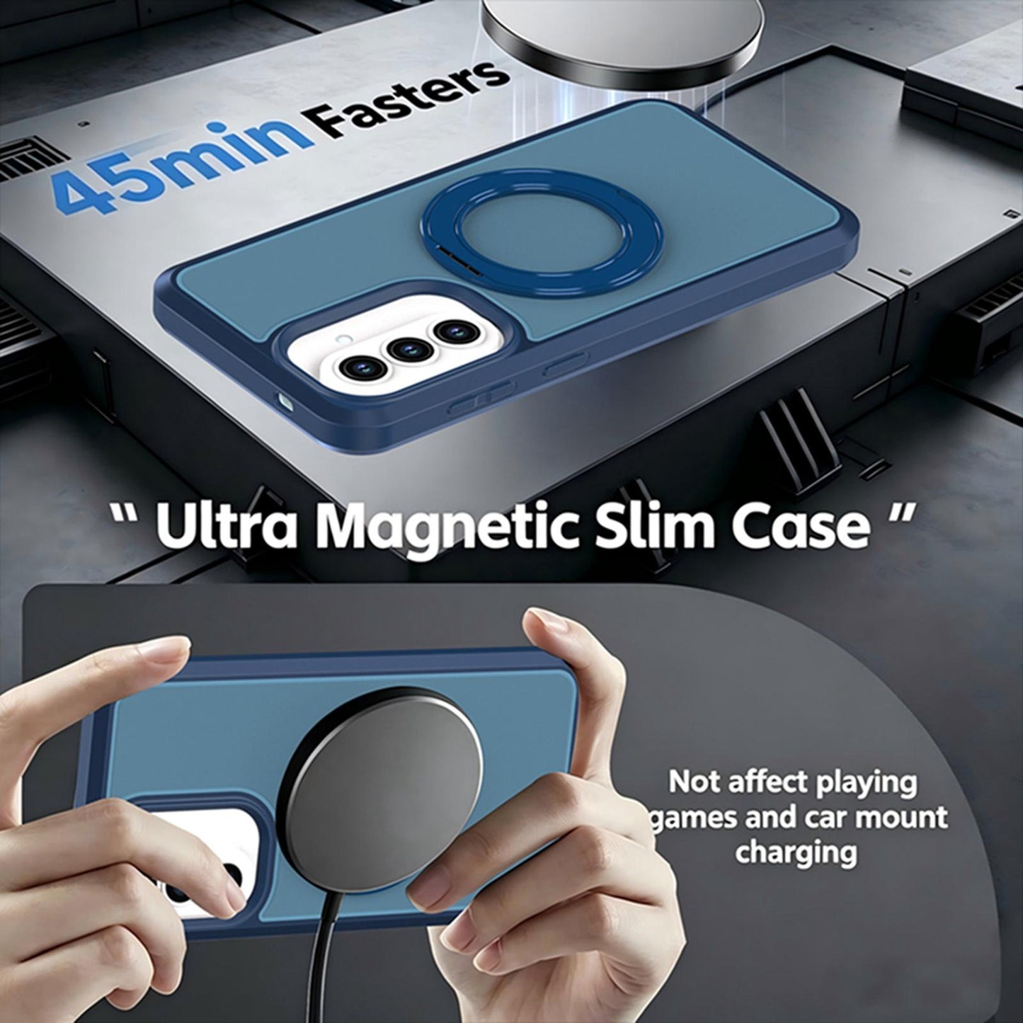 For Galaxy A57 5G Silicone Magnetic Anti-drop Protective Phone Case with 360 Rotating Holder(Blue)