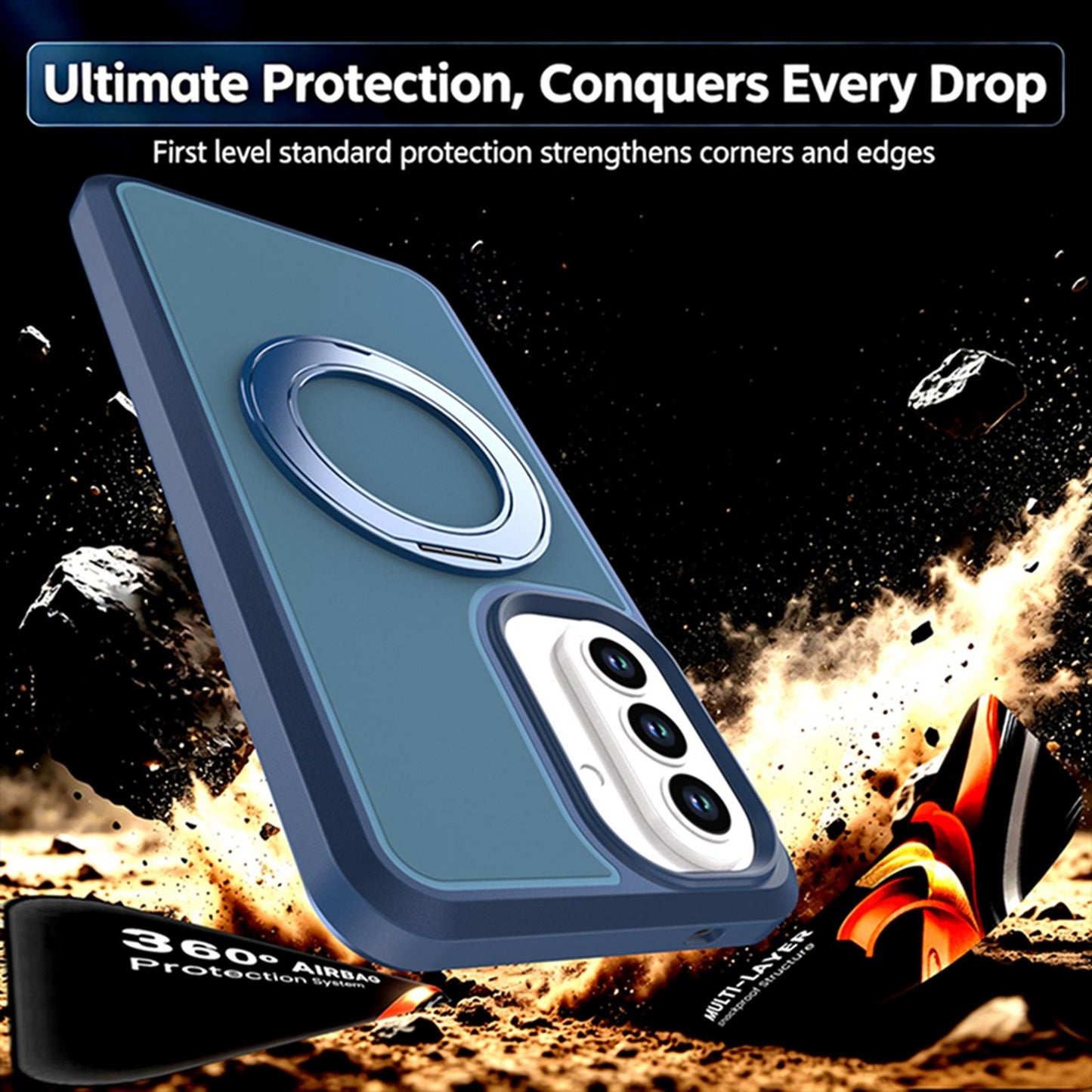 For Galaxy A57 5G Silicone Magnetic Anti-drop Protective Phone Case with 360 Rotating Holder(Blue)