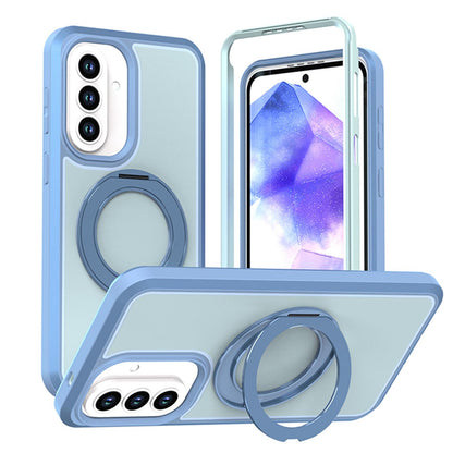 For Galaxy A57 5G Silicone Magnetic Anti-drop Protective Phone Case with 360 Rotating Holder(Light Blue)