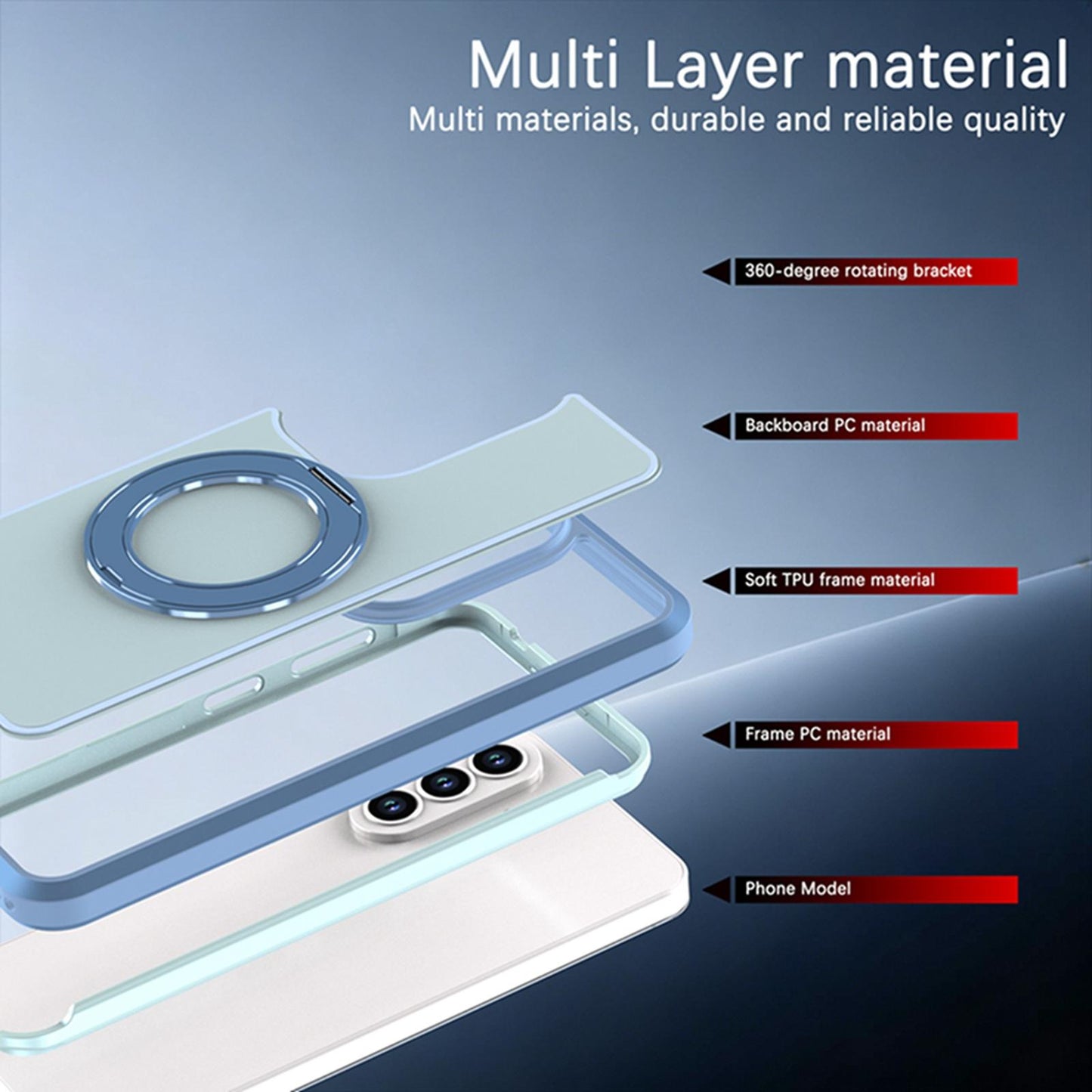 For Galaxy A57 5G Silicone Magnetic Anti-drop Protective Phone Case with 360 Rotating Holder(Light Blue)