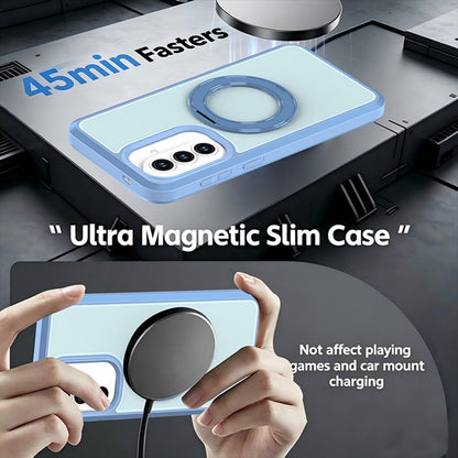 For Galaxy A57 5G Silicone Magnetic Anti-drop Protective Phone Case with 360 Rotating Holder(Light Blue)