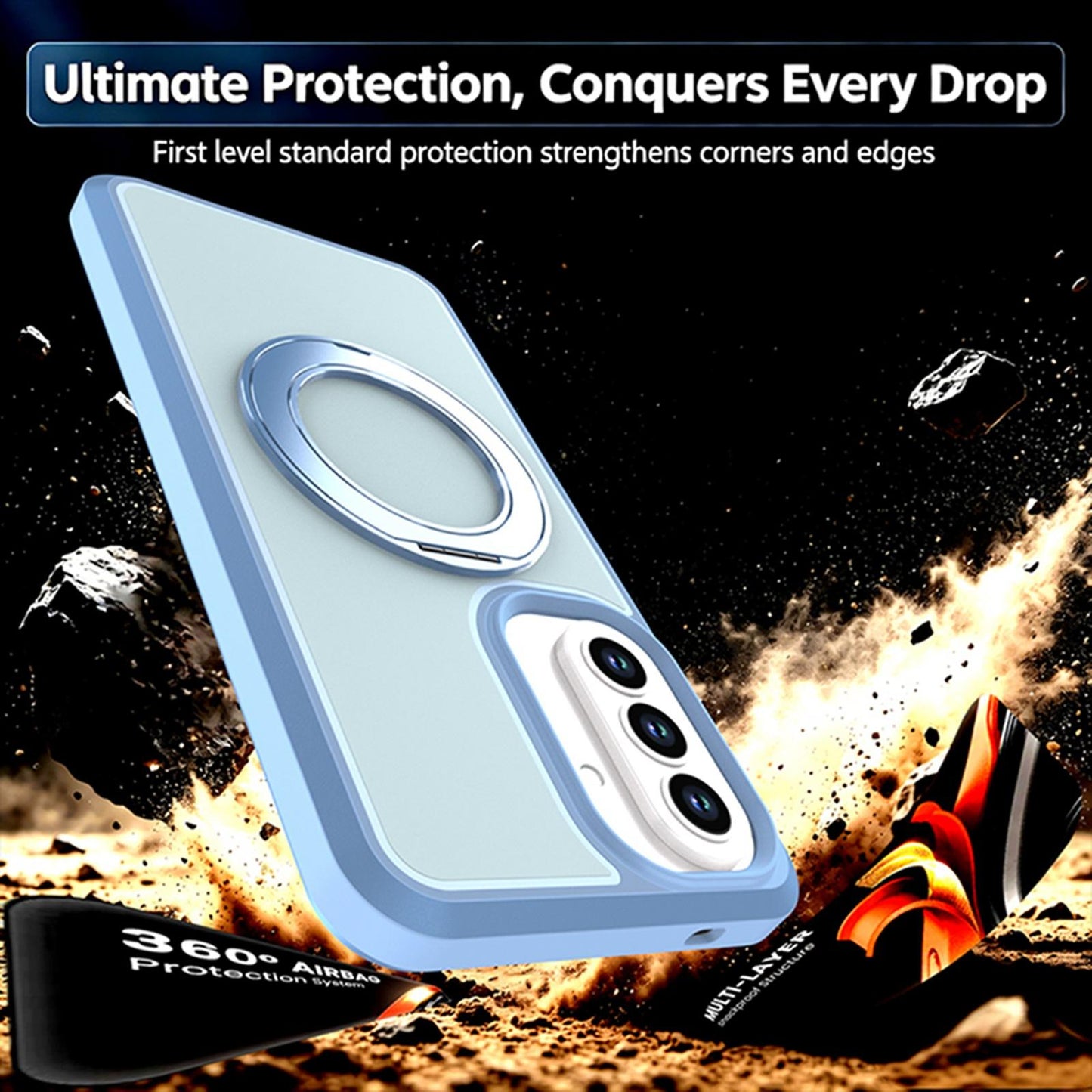 For Galaxy A57 5G Silicone Magnetic Anti-drop Protective Phone Case with 360 Rotating Holder(Light Blue)