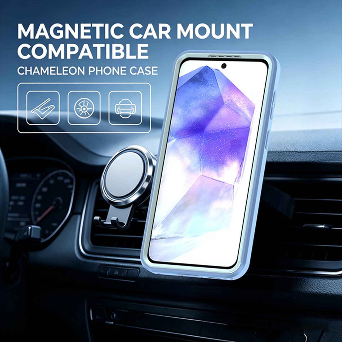 For Galaxy A57 5G Silicone Magnetic Anti-drop Protective Phone Case with 360 Rotating Holder(Light Blue)
