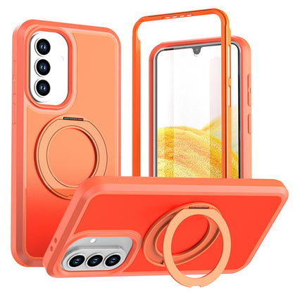 For Galaxy A37 / A36 / A56 5G Silicone Magnetic Anti-drop Protective Phone Case with 360 Rotating Holder(Orange)