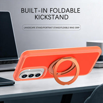 For Galaxy A37 / A36 / A56 5G Silicone Magnetic Anti-drop Protective Phone Case with 360 Rotating Holder(Orange)