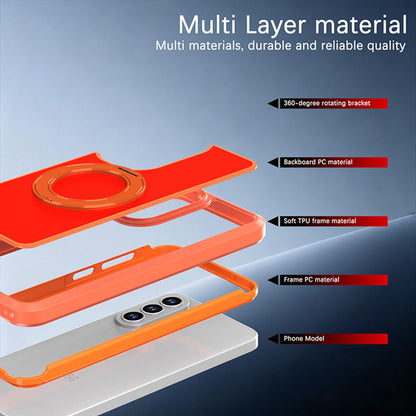 For Galaxy A37 / A36 / A56 5G Silicone Magnetic Anti-drop Protective Phone Case with 360 Rotating Holder(Orange)