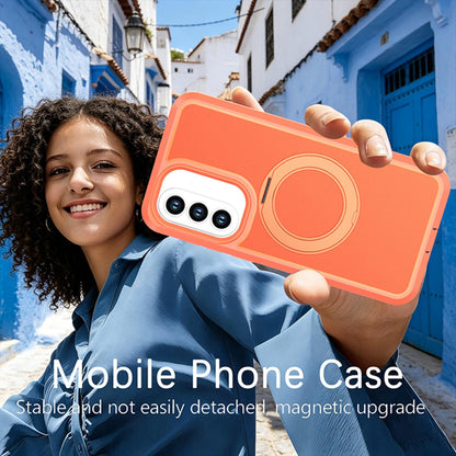 For Galaxy A37 / A36 / A56 5G Silicone Magnetic Anti-drop Protective Phone Case with 360 Rotating Holder(Orange)