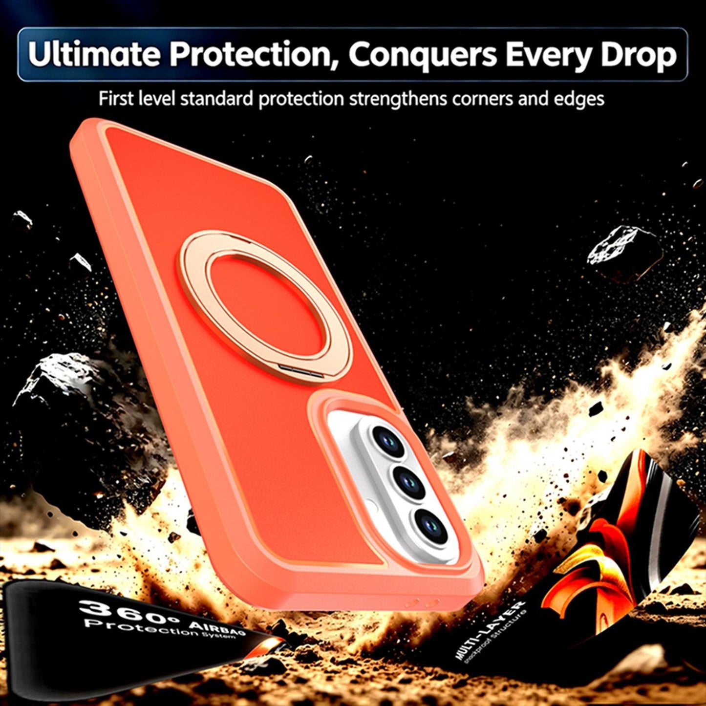For Galaxy A37 / A36 / A56 5G Silicone Magnetic Anti-drop Protective Phone Case with 360 Rotating Holder(Orange)