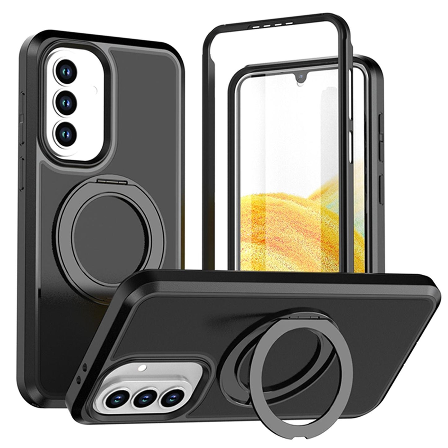 For Galaxy A37 / A36 / A56 5G Silicone Magnetic Anti-drop Protective Phone Case with 360 Rotating Holder(Black)