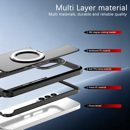 For Galaxy A37 / A36 / A56 5G Silicone Magnetic Anti-drop Protective Phone Case with 360 Rotating Holder(Black)