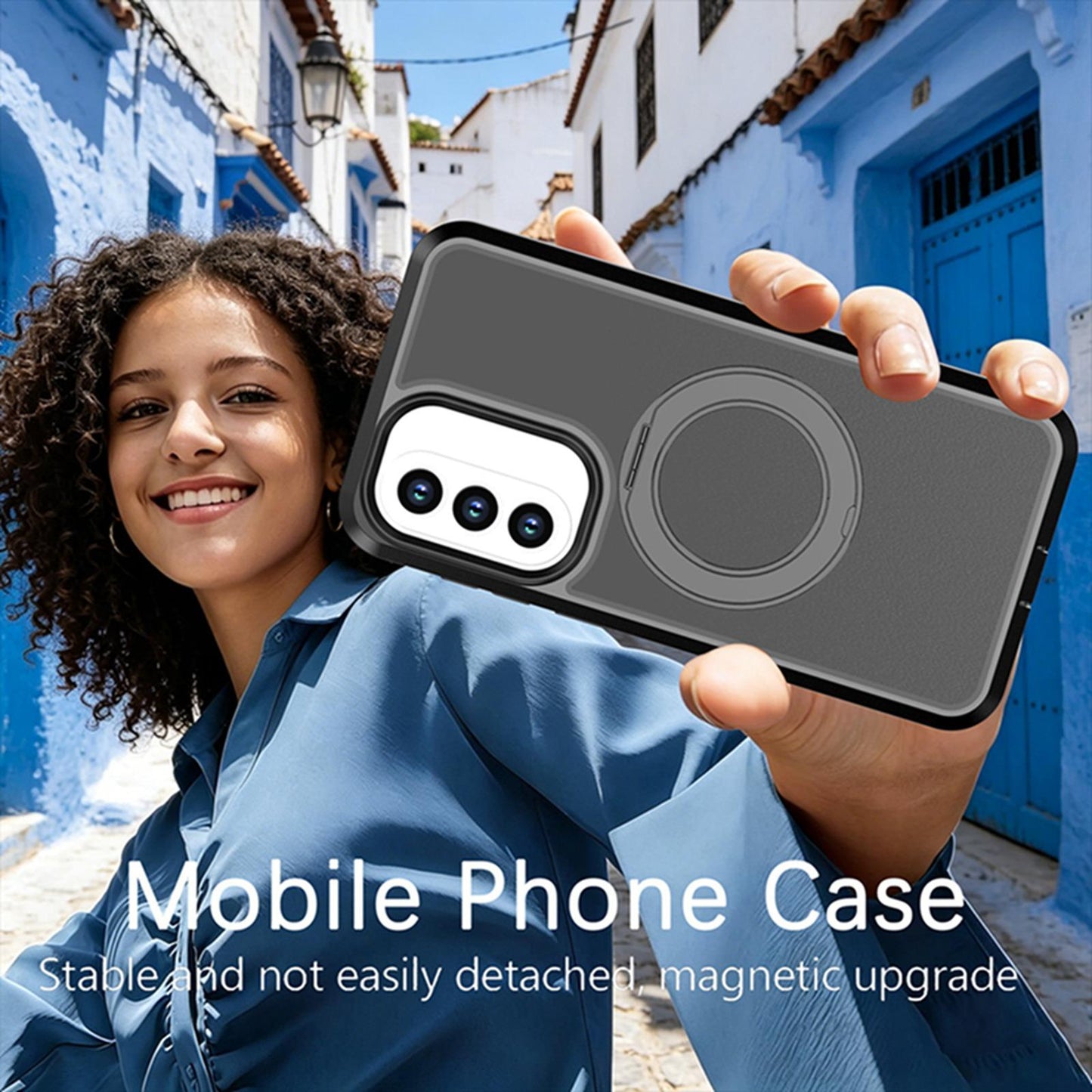 For Galaxy A37 / A36 / A56 5G Silicone Magnetic Anti-drop Protective Phone Case with 360 Rotating Holder(Black)